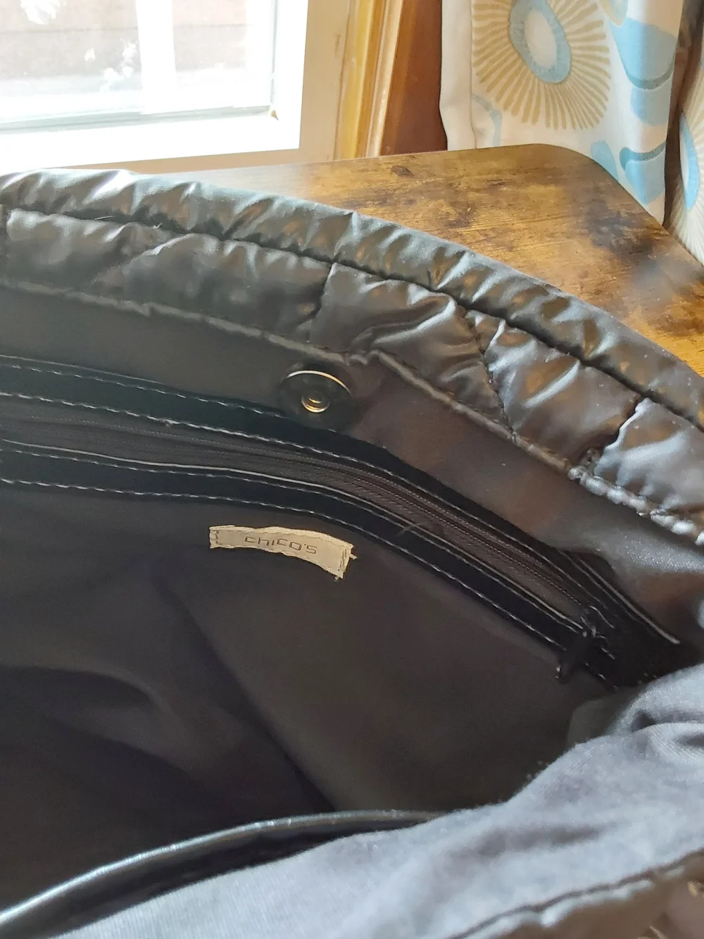 Chico's Quilted Black Shoulder Bag with Silver Chain